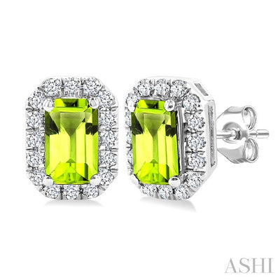 Emerald Shape Gemstone & Halo Diamond Earrings