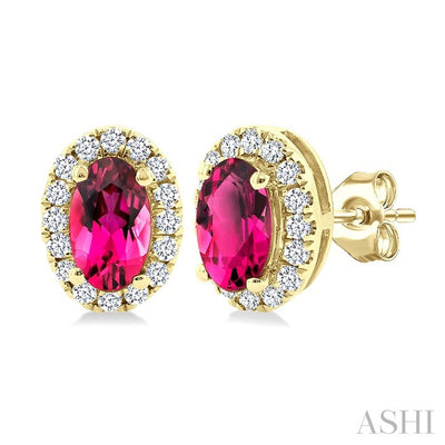 Oval Shape Gemstone & Halo Diamond Earrings