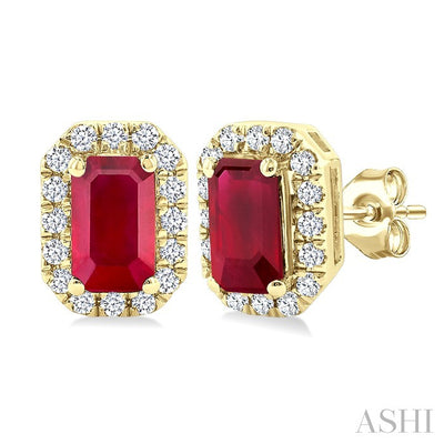 Emerald Shape Gemstone & Halo Diamond Earrings
