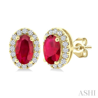 Oval Shape Gemstone & Halo Diamond Earrings