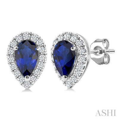 Pear Shape Gemstone & Halo Diamond Earrings