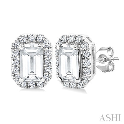 Emerald Shape Gemstone & Halo Diamond Earrings