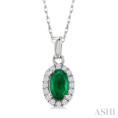Oval Shape Gemstone & Halo Diamond Pendant