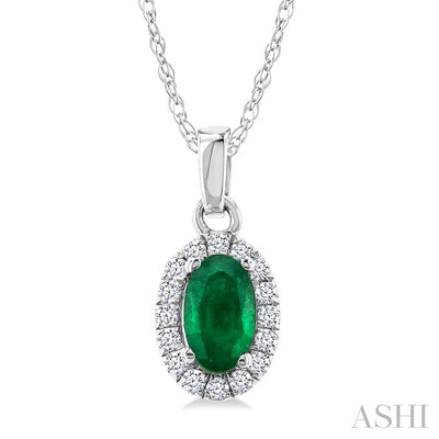 Oval Shape Gemstone & Halo Diamond Pendant