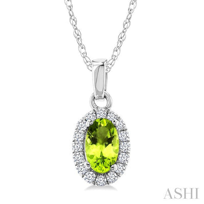 Oval Shape Gemstone & Halo Diamond Pendant