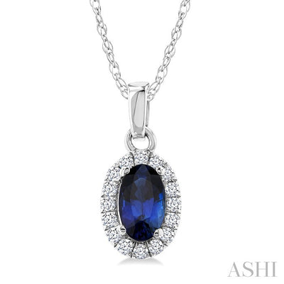 Oval Shape Gemstone & Halo Diamond Pendant