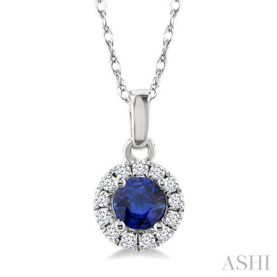 Round Shape Gemstone & Halo Diamond Pendant