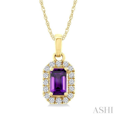 Emerald Shape Gemstone & Halo Diamond Pendant