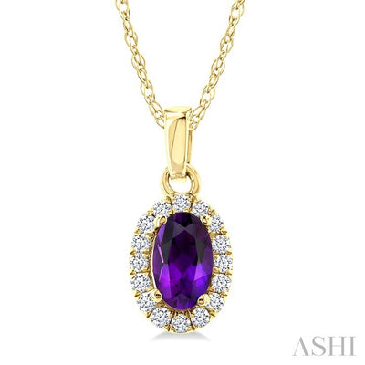 Oval Shape Gemstone & Halo Diamond Pendant