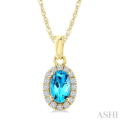 Oval Shape Gemstone & Halo Diamond Pendant
