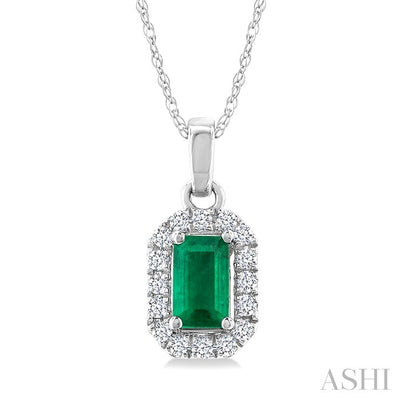 Emerald Shape Gemstone & Halo Diamond Pendant