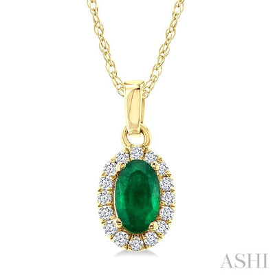 Oval Shape Gemstone & Halo Diamond Pendant