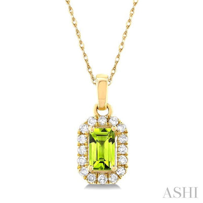 Emerald Shape Gemstone & Halo Diamond Pendant