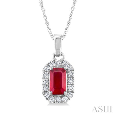 Emerald Shape Gemstone & Halo Diamond Pendant