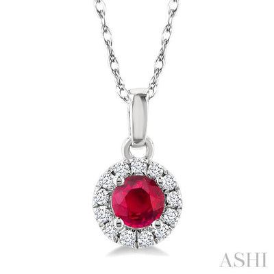 Round Shape Gemstone & Halo Diamond Pendant