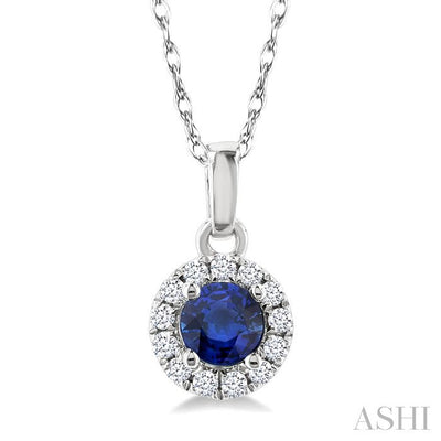 Round Shape Gemstone & Halo Diamond Pendant