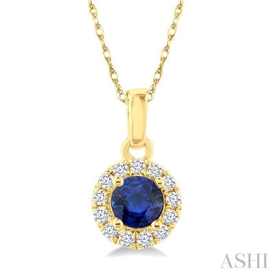 Round Shape Gemstone & Halo Diamond Pendant