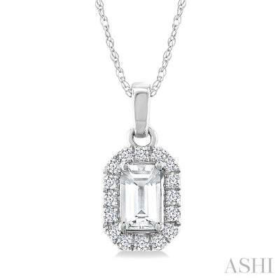 Emerald Shape Gemstone & Halo Diamond Pendant
