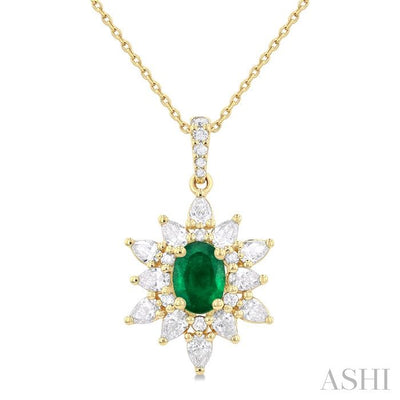Oval Shape Gemstone & Halo Diamond Pendant