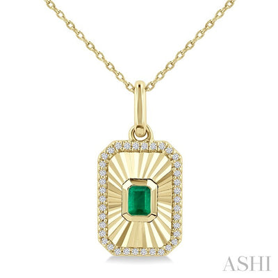 Emerald Shape Fluted Medallion Gemstone & Diamond Pendant