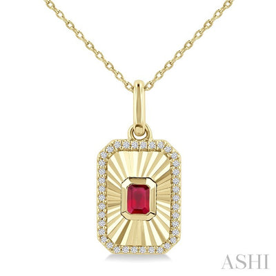 Emerald Shape Fluted Medallion Gemstone & Diamond Pendant