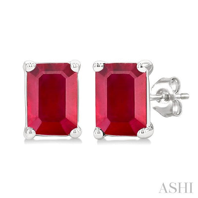 Emerald Shape Gemstone Stud Earrings