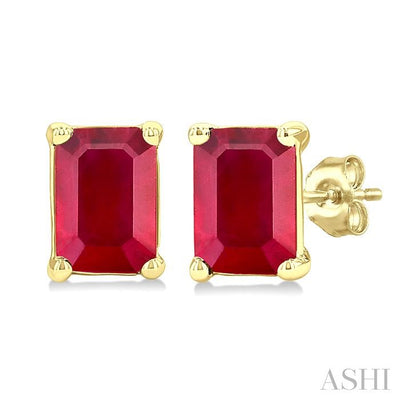 Emerald Shape Gemstone Stud Earrings