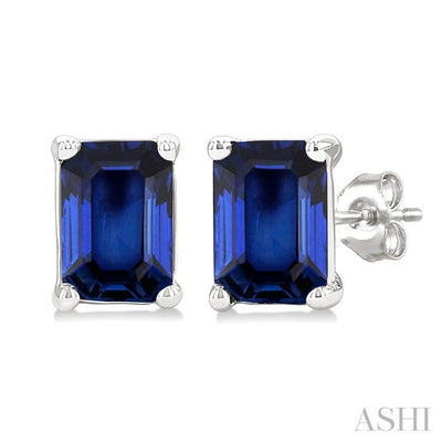 Emerald Shape Gemstone Stud Earrings