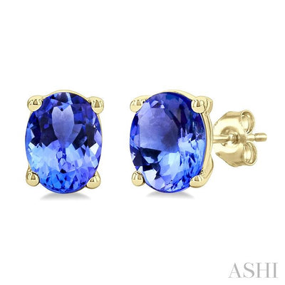 Oval Shape Gemstone Stud Earrings