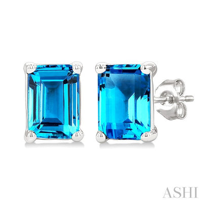 Emerald Shape Gemstone Stud Earrings