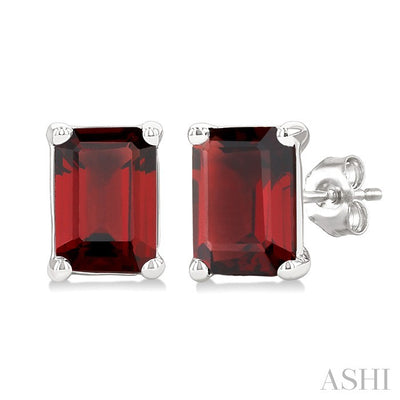 Emerald Shape Gemstone Stud Earrings