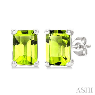 Emerald Shape Gemstone Stud Earrings