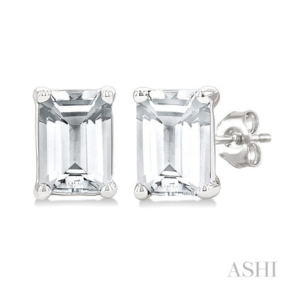Emerald Shape Gemstone Stud Earrings