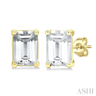 Emerald Shape Gemstone Stud Earrings