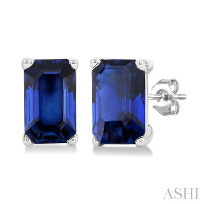 Emerald Shape Gemstone Stud Earrings