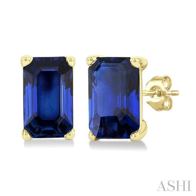 Emerald Shape Gemstone Stud Earrings