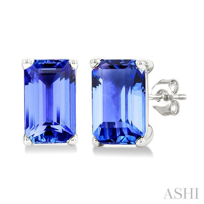 Emerald Shape Gemstone Stud Earrings