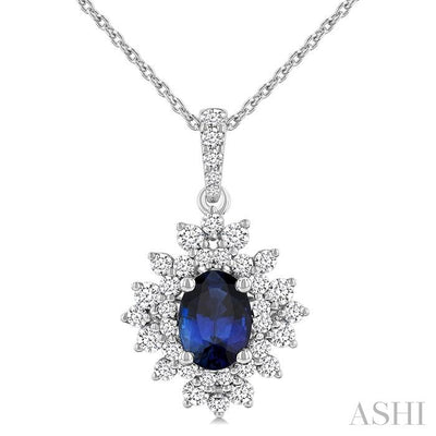 Oval Shape Gemstone & Halo Diamond Pendant
