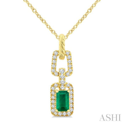 Emerald Shape Gemstone & Diamond Link Pendant