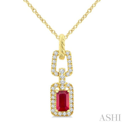 Emerald Shape Gemstone & Diamond Link Pendant
