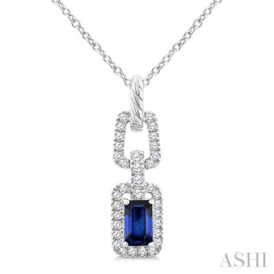 Emerald Shape Gemstone & Diamond Link Pendant
