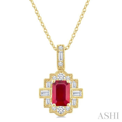 Emerald Shape Gemstone & Diamond Pendant