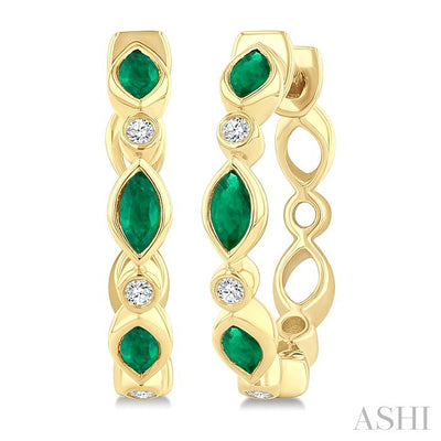 Marquise Shape Bezel Gemstone & Diamond Fashion Hoop Earrings