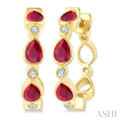 Pear Shape Bezel Gemstone & Diamond Fashion Hoop Earrings