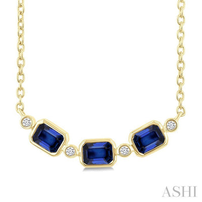 Emerald Shape Bezel Gemstone & Diamond Fashion Necklace