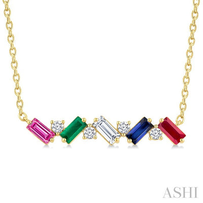 Emerald Shape Gemstone Bar Necklace