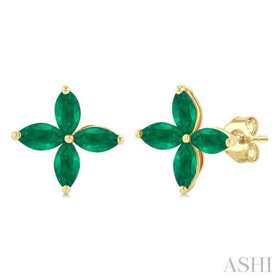 Marquise Shape Gemstone Floral Earrings