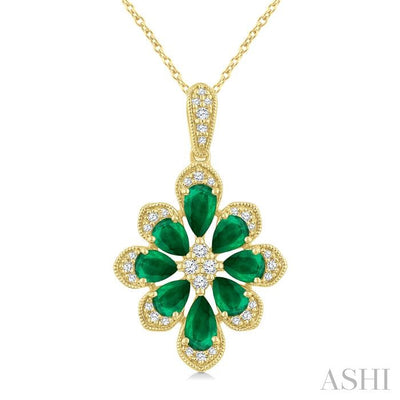Floral Pear Shape Gemstone & Diamond Pendant