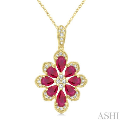 Floral Pear Shape Gemstone & Diamond Pendant