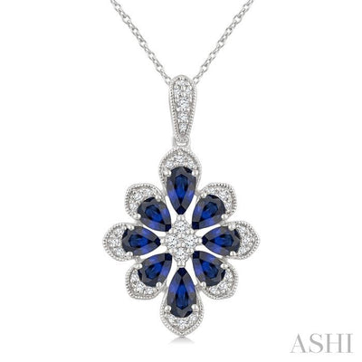 Floral Pear Shape Gemstone & Diamond Pendant